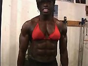 Muscled Ebony Beauty Workout In Gym