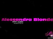 Amazingly HOT Alessandra Blonde strips and strokes