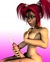 Pigtailed Redheaded Shemale Sucks Guy and Poses 3d