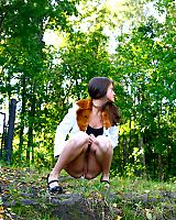 Brunette On High Heels Peeing In Forest Outdoor
