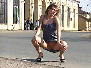 Blond Teen Flashses Tits & Pussy In Public