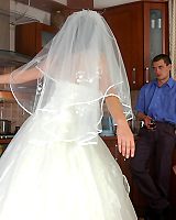 Horny bride in suntan nylon pantyhose going down for fucking right into the fl.