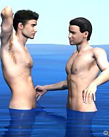 Naked 3D Gays Swim In The Sea