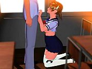 Beautiful 3D Toon Schoolgirl gets Down on Her Knees