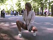 Slutty Blonde Slim Teen Showing Her Fuckable Ass at the central Park