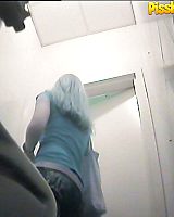 Blond 3some Girl In Jeans Pissing On Toilet Voyeur