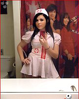 Dark Haired F Nurse Uniform Posing In Bathroom Home M.