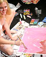 Blond Shemale Bodypainting & Spreading Legs