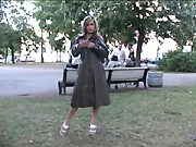 Blonde Slim Teen Flasher Shows Her Curves in the Park