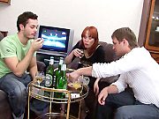 Horny Dudes Get Their Redhead Girlfriend Drunk And Take Equal Turns In F.
