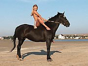 Busty Japanese Blonde Babe Looks Stunning But She Poses Pantyhose And Talking A Horse By The Lake On Video.