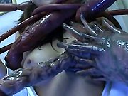 Japanese Gets Pussy Abused By Tentacles and Facial