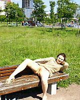 Shaved Teen Flashing and Spreading Legs In Public