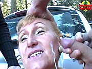 Busty Natural Mature Blonde Facialized Outdoor 3some MMF Mo.
