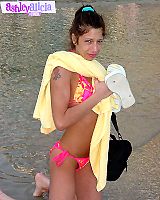 Hot Brunette Teen In Bikini Sexy Posing At Beach