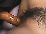 Asian Whore gets Hairy Unshaven Cunt Stuffed deep with Dildo