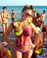 Super Sexy Body Art Clad Babes Out on the Beach