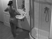 Nude Slim Teen Brunette In The Shower In Voyeur