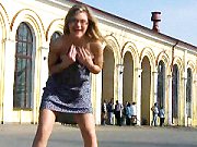 Blond Teen In Dress Flashing Tits Toys Outdoor