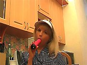 Cute Teen Chick Sucking Dildo Toy and Toying In Kitchen Movies