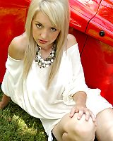 Pale Slim 18yo Blonde Teen Posing Attractively On Ferrari