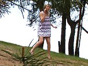 Slim Blond Teen In Dress Pissing Outdoor
