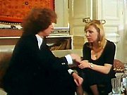Blonde Masturbating In Minidress Puts On Red Sofa Retro Mov.