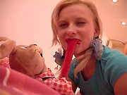 Blond Girl Masturbating Pussy On Bed