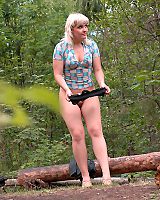 Shameless Blonde Hoochie Peeing At A Picnic Site
