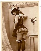 Curly Brunette Posing and Teasing On Tall Chair Vintage