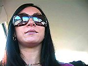 Dark Haired Ebony Slut Jacking With Sunglasses Poses