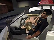 Frizzy Haired Tanned Blond 3D Asian Teen Gives Blowjob in the Car