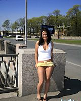 Cute Dark Haired Girl Spreads Her Pussy In Public