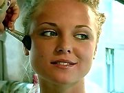 Adorable Blond Babe Gets Make-up On Face