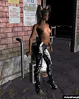 Virtual sweetheart posing in metallic pants