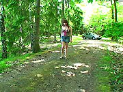 Chubby Brunette Slut Undresses and Rides Dick Outdoor
