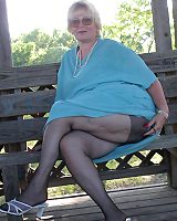 Blonde BBW Granny Pisses Her Sheer Pantyhose In Public