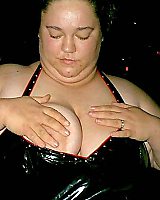 Fat drunk smoker in tight fitting dress masturbates in public