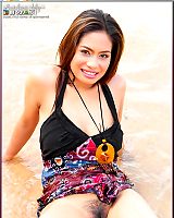 Asian Girl Bianca Posing On Beach Fingers Hairy Pussy