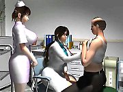 Sexy Brunette Nurse Complete With Huge Tits Handjob FFM 3d