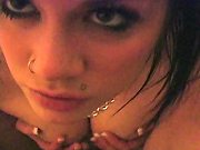 Pierced Tattooed Babe Brunette Masturbating and Sucks Movies
